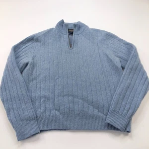Brooks Brothers Scottish Lambswool Large 1/4 Zip Mock Neck Sweater Ribbed Blue - Picture 1 of 17
