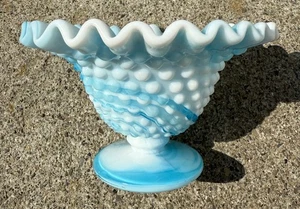 Vintage 1957-1987 Kanawha blau weiß Schlacke Glas Kochnagel Sockel kleines Kompott - Bild 1 von 4