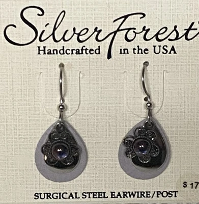 New Silver Forest Lavender Purple Floral Earrings Silver Dangle Surgical Steel - Image 1 of 3