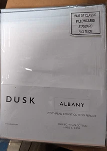 DUSK Albany Pillowcases 50x75cm Standard White & Grey Pillowcases For Home 2Pcs - Picture 1 of 2