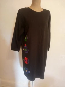 Neu ohne Etikett Old'Dell Design elegantes schwarzes Kleid mit bunten geometrischen Akzenten - Bild 1 von 8