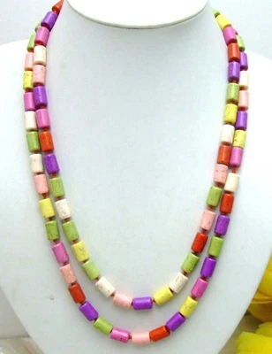 Collar de turquesa multicolor natural de columna de 8 mm para mujer collar de 45" de largo Foto 1 de 4