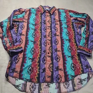 Vintage 90s Wrangler 17-35 Cowboy Cut Western Extra Long Tail Shirt Made In USA - Picture 1 of 18