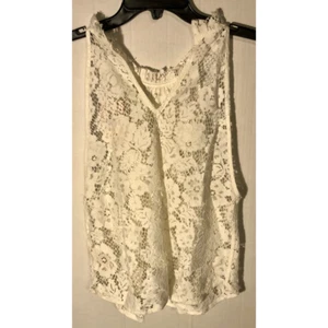 Free People Womens Blouse Ivory Lace Sleeveless V Neck Ruffles Boho S New - Picture 1 of 10