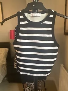 Primark - Blue White Stripe Crop Vest Top With Padded Bra Insert - Small - BNWOT - Picture 1 of 4