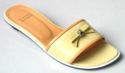 STUART WEITZMAN yellow leather BOW flats mules slides shoes Bandeau sole w dog - Image 1 of 4