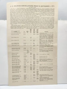 Chart of U.S. Railroad Postal Stamp Cancellations Prior to September 1, 1861 - Picture 1 of 3