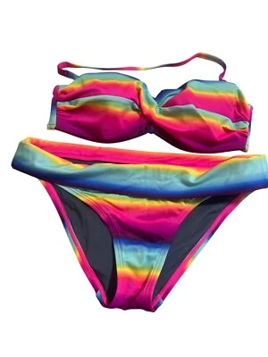 Victorias Secret 彩虹条纹比基尼泳装泳衣底部 S 码上衣 34C — 第 1/4 张图片