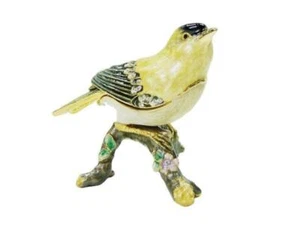 Jeweled Enamel Pewter Canary Bird Hinged Trinket Ring Jewelry Box Terra Cottage - Picture 1 of 3