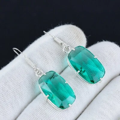Green Tourmaline Gemstone Handmade Silver Drop & Dangle Earring Jewelry PN-757 - Image 1 of 4