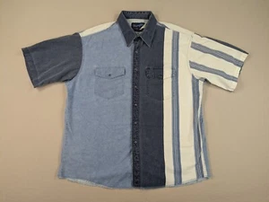 Wrangler Brushpopper Snap Shirt Adult 17.5 Denim Colorblock Striped - Picture 1 of 11
