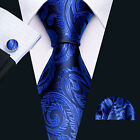 Barry Wang Mens Navy Blue Paisley Silk Classic Business Formal Tie Handkerchief