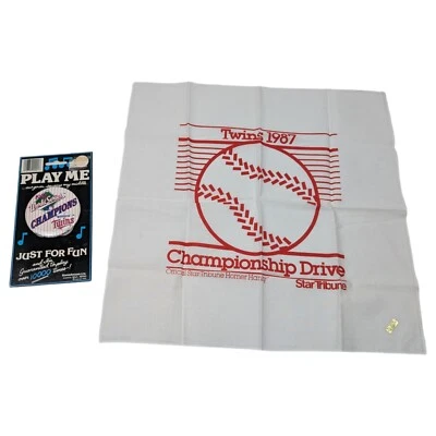 VTG Minnesota Twins 1987 World Series Champions Button & Hanky - Collector's Set - Image 1 of 4