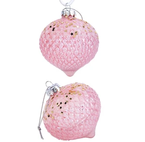 SET OF 2 Pink Onion Ornaments, Glass Ornaments, Christmas Tree Decor 3.15" - Picture 1 of 4