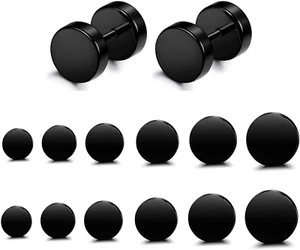 6 pares de pendientes negros de acero inoxidable para hombres y mujeres - Picture 1 of 12