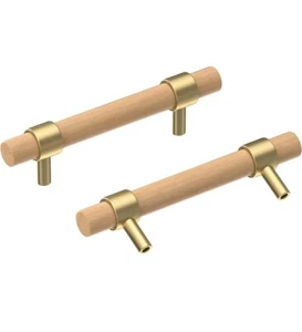 6 x 3.75'' Beech Wood Handle Brass Cabinet Handle Pulls Wardrobe Pull Brand New - Picture 1 of 4