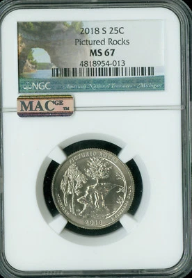 2018 S PICTURED ROCKS QUARTER NGC MS67 PQ MAC  SPOTLESS  . - Image 1 of 2