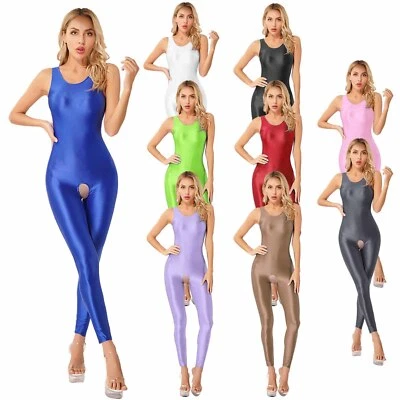Damen Reizwäsche Glänzend Bodysuit Sexy Catsuit Öl Overalls Kompression Nylon - Bild 1 von 3