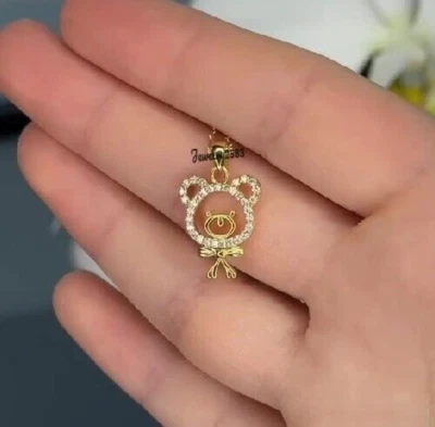 0.25 Cts Natural Diamond Tiny Teddy Pendant For Women's In 10k Real Yellow Gold - Image 1 of 4