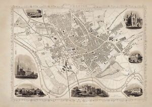Old map of Preston, Lancashire  by Tallis in 1851