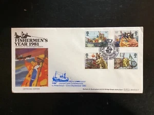 GB 1981 Fishing FDC, marca Benham, pescador de aguas profundas Aberdeen pmk (K23) - Imagen 1 de 1