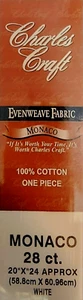Charles Craft Evenweave Fabric 1 Piece 100% Cotton 28 Count AIDA 20x24" WHITE - Picture 1 of 2