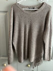 Nic &amp; Zoe  Pullover Crew Neck Brown Heather Sweater with Fringe Detal Size Large