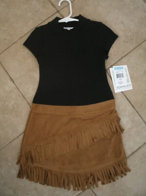 Nuevo Vestido Bonnie Jean Niñas Imitación Gamuza Flecos Falda Negro Cuello Simulado Talla 5 Foto 1 de 4