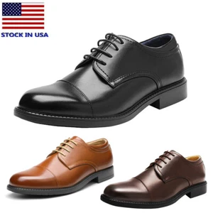 Men's Classic Dress Oxford Derby Shoes Lace Up Formal Cap Toe Lace-up Shoes - Picture 1 of 25
