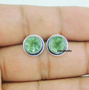 Green Amethyst Gemstone 925 sterling silver handmade Stud Earrings - Picture 1 of 4