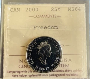 Canadá - 25 centavos - 2000 - Libertad - Certificado ICCS - MS-64 - Imagen 1 de 3