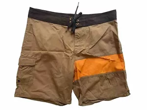 BRIXTON Board Shorts Swim Trunks Men Size 32 Dark Khaki & Orange 7” EXCELLENT - Picture 1 of 4