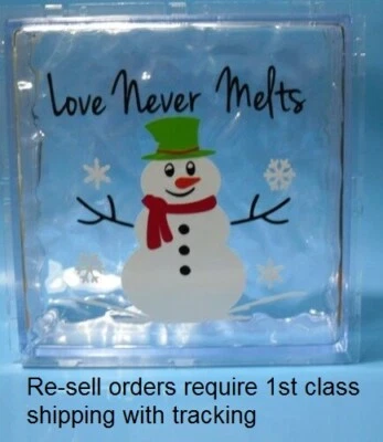 HOLIDAYDECALS4U Love never melts Christmas decal sticker for DIY 8" glass block
