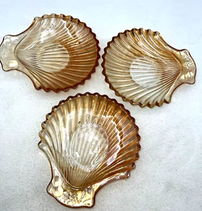 Vintage Karneval Glas Bonboniere Bernstein Ringelblume Muschelform 3er Set - Bild 1 von 10