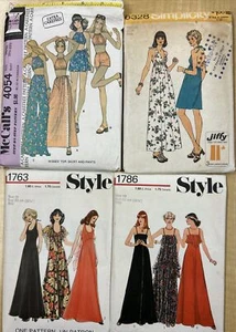 Vintage 70s Maxi Dress Patterns Small & Medium 3 Uncut 1 Cut Lot of 4 - Picture 1 of 9
