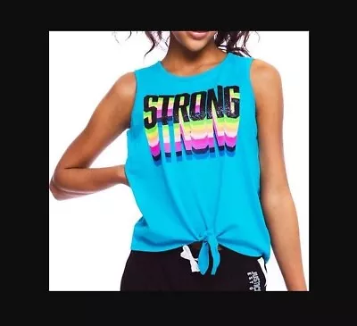 NEW Justice Turquoise Black Glitter Strong Sleeveless Shirt Tank Top Size 16/18 - Image 1 of 2