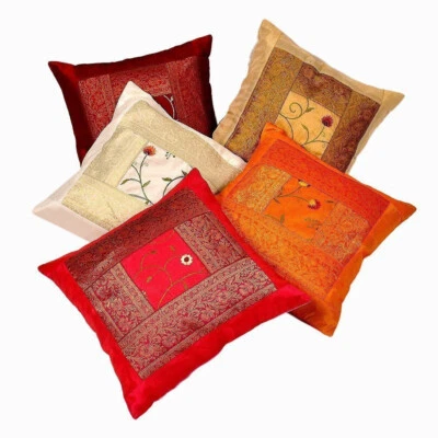 Indian 5 pc Ethic Embroidered Decorative Sofa Throw Pillow Cushion Cover Boho - Image 1 of 4
