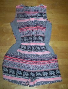 Girl's Size 12 Japna Kids Black Neon Pink Egypt Print Shorts Romper Jumpsuit EUC - Picture 1 of 5