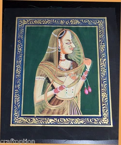 ¡Pintura en miniatura original hecha a mano sobre tela de seda colores naturales de la India! - Imagen 1 de 4