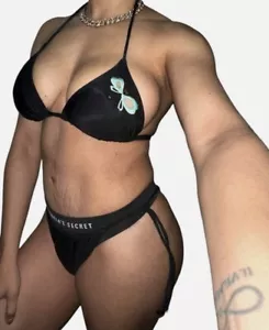 Robin Piccone Y2K Butterfly Rhinestone Womens M Black Bikini Swimsuit RARE USA - Picture 1 of 7