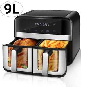 9L Heißluftfritteuse Dual Zone Airfryer mit Sichtfenster Digital Fritteuse 2400W - Bild 1 von 15