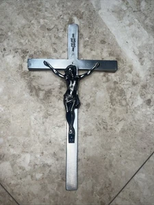 Vintage Cross Crucifix Usa Dixline Metal Silver Tone INRI Cross Hang on Cross13” - Picture 1 of 8