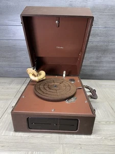 Antique Silvertone Phonograph Crank Record Player Portable Works Art Deco - Picture 1 of 24