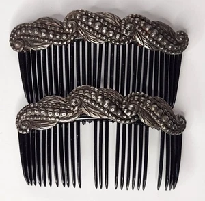 Vintage Los Castillo Taxco Sterling Made In Mexico 499 Repousse Hair Combs - Picture 1 of 12