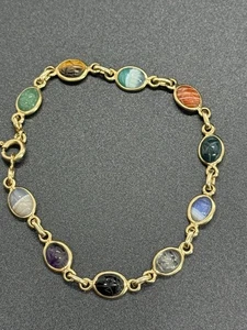 Vintage 14K Gold & Hardstone Scarab 7” Bracelet - Picture 1 of 23