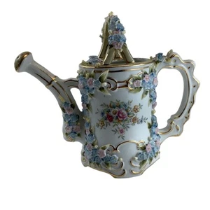 Antique Andrea Porcelain Watering Can 3D Flowers Occupied Japan 1930’s Signed - Picture 1 of 18