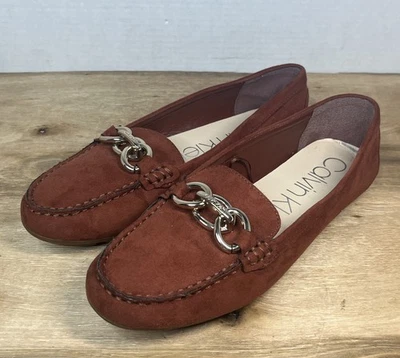 Calvin Klein Women's Slip-on Loafers Size 9 Suede Flat Shoes Metal Logo Burgundy - Image 1 of 4