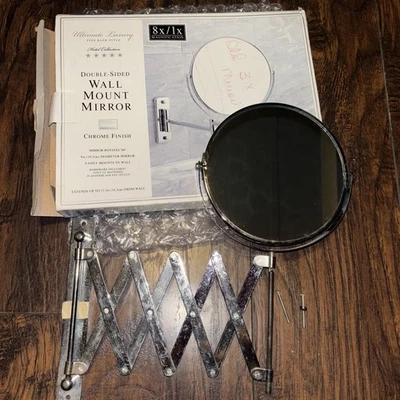 Vintage Accordion, 2 Sided, Chrome Finish,Round Wall Mount Mirror  Magnifying 3x - Image 1 of 4
