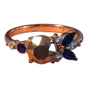 Gold and Blue Gemstone Rose Gold Plated Ring Size 9 - Picture 1 of 3