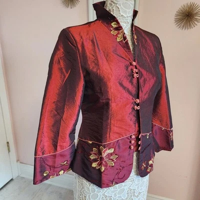 NUEVO CON ETIQUETAS DA Mu Tang Zhuang Chaqueta Floral Blazer Granate Bordado XL HH7 Foto 1 de 4